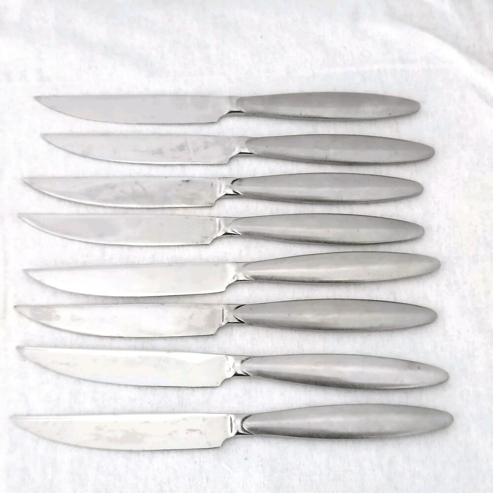 Set of 8 Reed & Barton Stainless Steel Serrated Steak Knives Dinner Cutlery